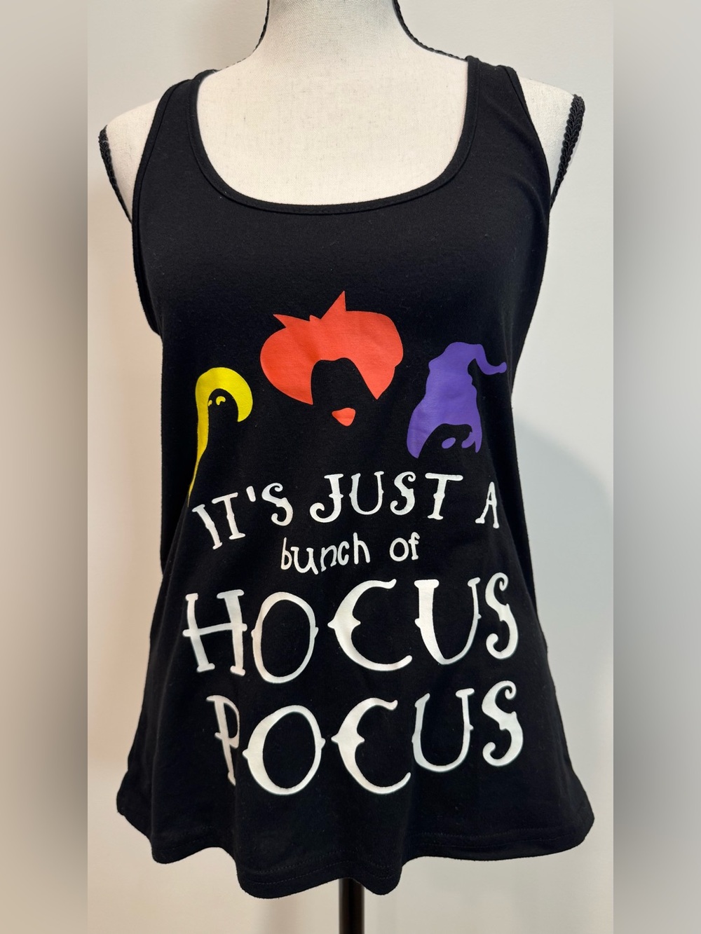 Hocus Pocus Halloween Graphic Racerback Tank Top Women Small Witch Costume Black